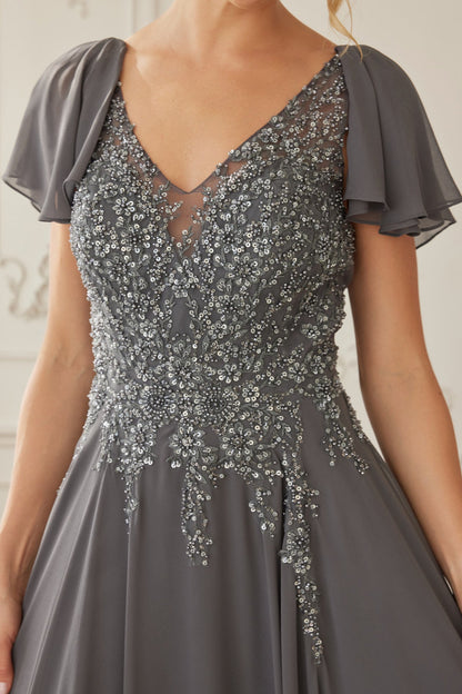 MJ132-Draped Sleeves Chiffon Mother Of The Bride Dress