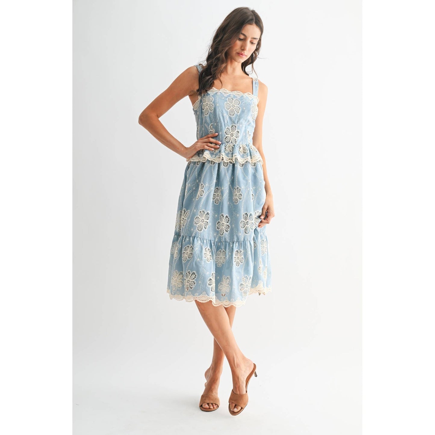 FLORAL LACE A-LINE MIDI DRESS
