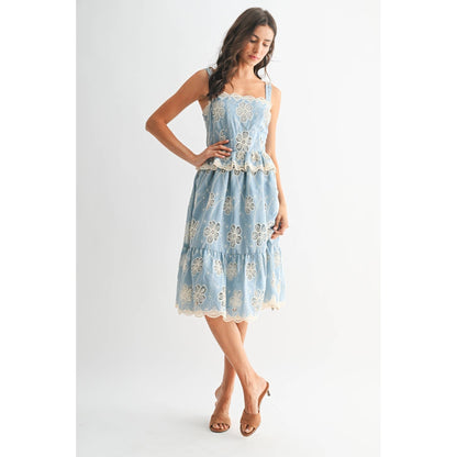 FLORAL LACE A-LINE MIDI DRESS