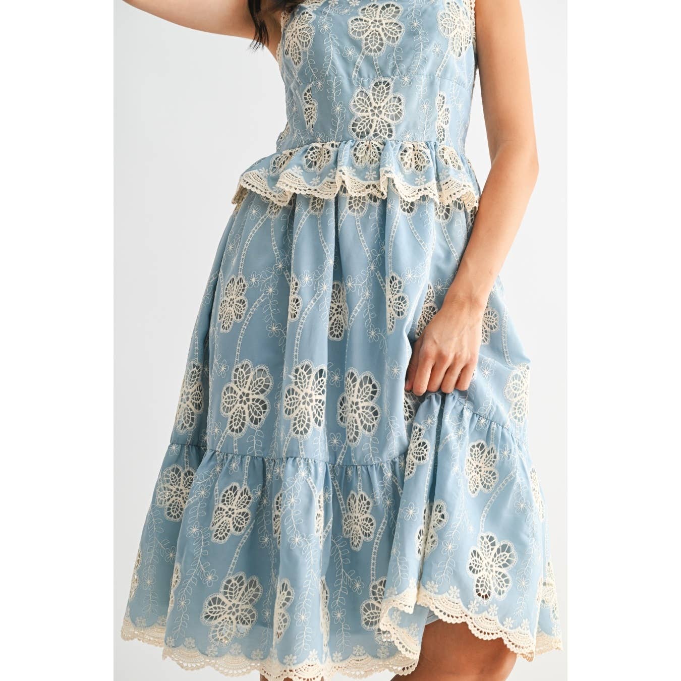 FLORAL LACE A-LINE MIDI DRESS