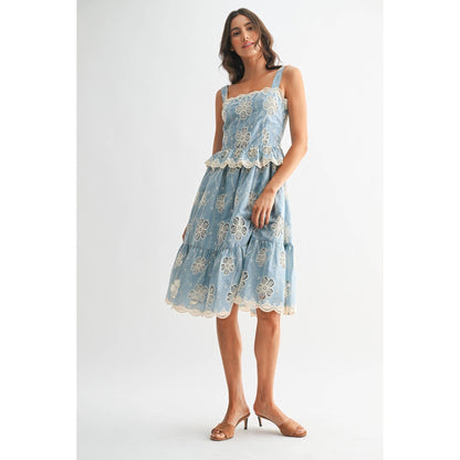 FLORAL LACE A-LINE MIDI DRESS