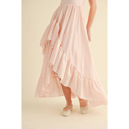 SLEEVELESS TIE-SHOULDER FLOWY RUFFLE DRESS
