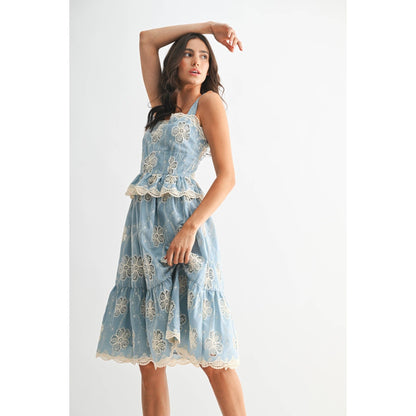 FLORAL LACE A-LINE MIDI DRESS