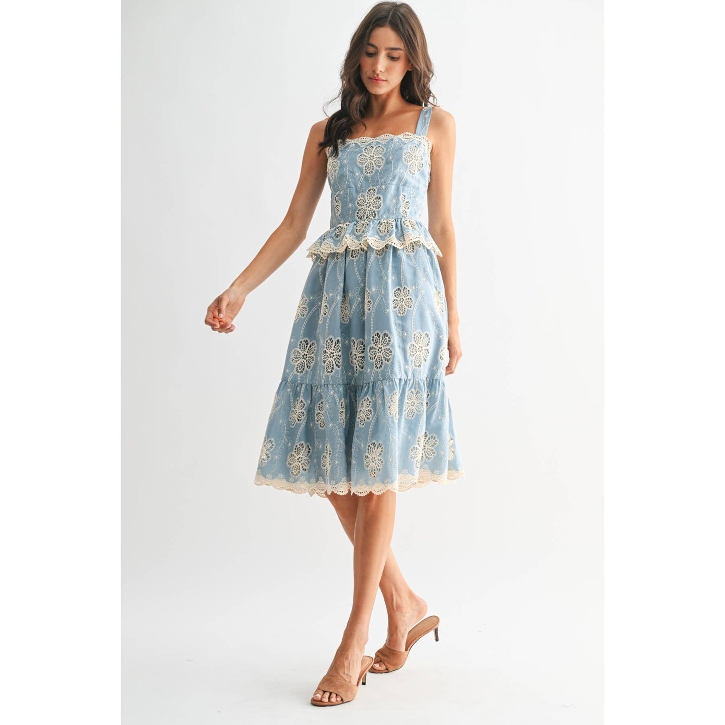 FLORAL LACE A-LINE MIDI DRESS