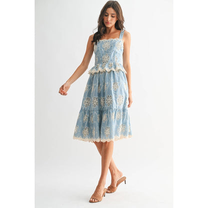 FLORAL LACE A-LINE MIDI DRESS