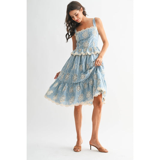 FLORAL LACE A-LINE MIDI DRESS