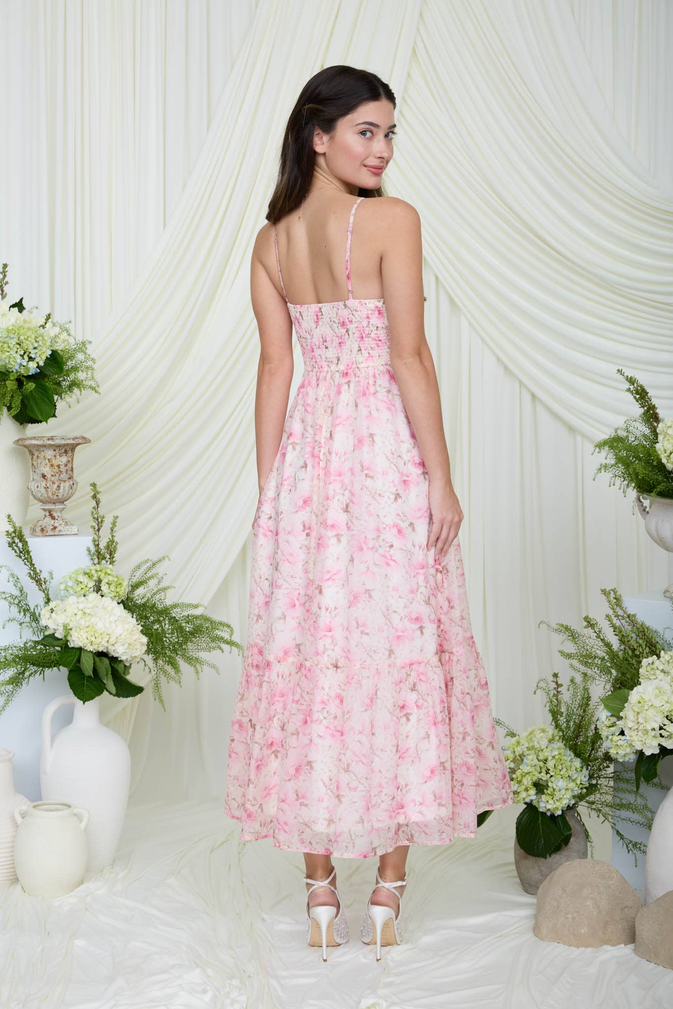 FLORAL SPAGHETTI STRAP CORSET MIDI DRESS