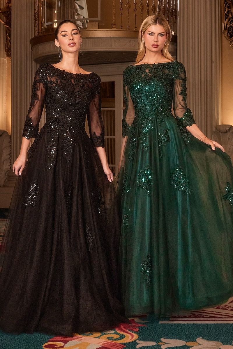 Ballgown Lace Sleeve Tulle Dress